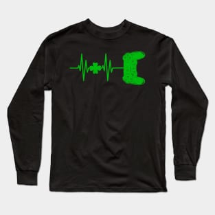 Controller Video Games Gaming Heartbeat St Patricks Day Gift For Gamer Long Sleeve T-Shirt